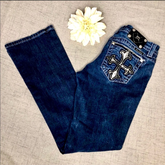 Miss Me Denim - Miss Me Sequin Bling Dark Easy Boot Cut Jeans